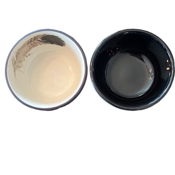 Small Bowls Floor 9 Boho Chic Feathers Accent Matching Dip Sauce Set of Two 4” - Picture 10 of 11